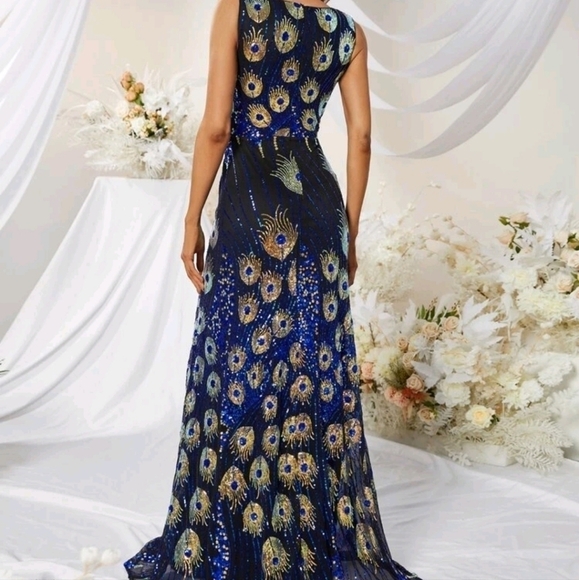 Peacock Design, party, , Sleeveless,  flared,  Sequined Maxi Dress… - Picture 3 of 16